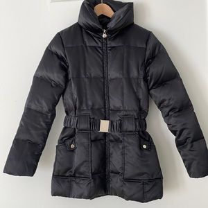 VGUC laundry by design size M belted down coat with cozy funnel collar